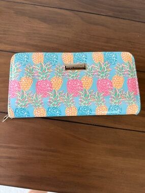 Simply Southern Turquoise Pineapple Zip Wallet with Pink and Yellow Accents